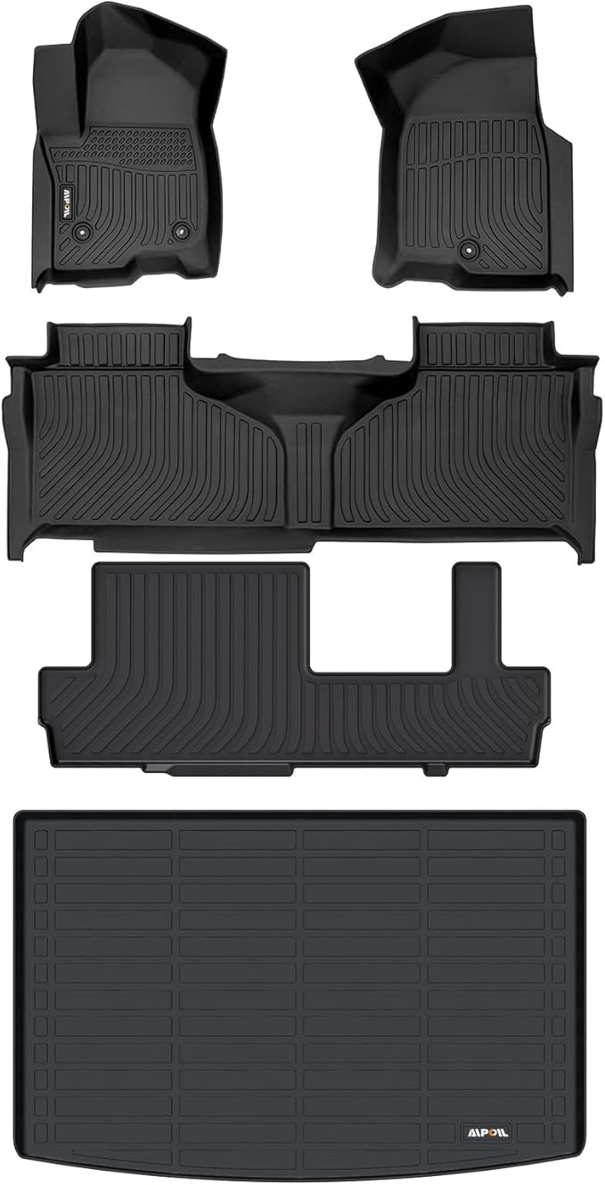 AIPOIL® Floor Mats & Cargo Liner Set for 2021-2025 2026 Chevy Chevrolet Suburban & GMC Yukon XL 8 Seats (2nd Row Bench Seats) All Weather Protection TPE Full Set Custom Car Mats Accessories - Black