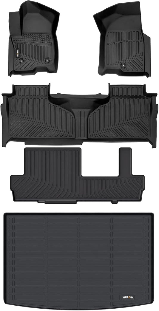 AIPOIL® Floor Mats & Cargo Liner Set for 2021-2025 2026 Chevy Chevrolet Suburban & GMC Yukon XL 8 Seats (2nd Row Bench Seats) All Weather Protection TPE Full Set Custom Car Mats Accessories - Black