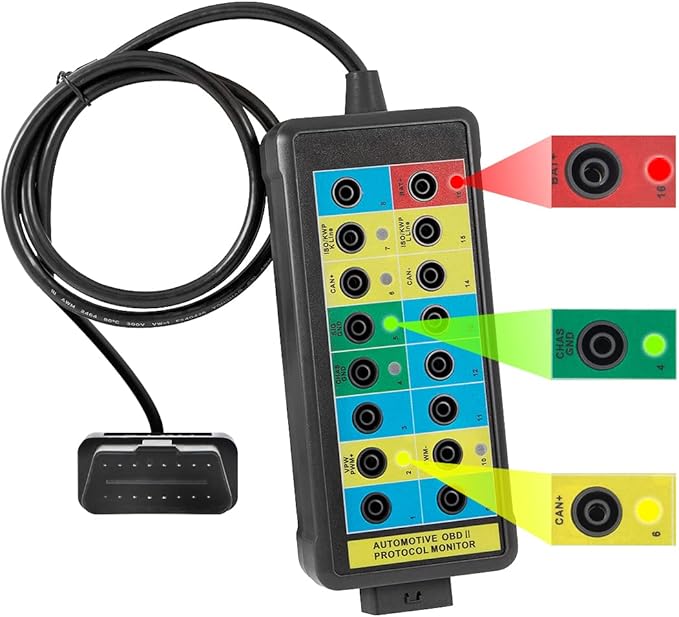 CMTOOL OBD2 Breakout Box with LED Light Indicator, Professional 16-Pin OBD Breakout Box, Automotive Electrical Diagnostic Test Tool, Portable Testing Tool