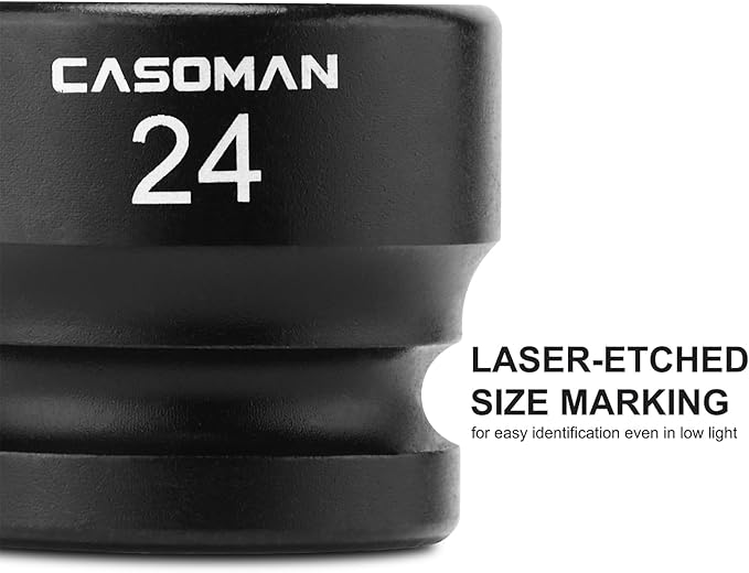CASOMAN 1/2" Drive 24mm Stubby Impact Socket Set, 6-Point, 1.1" Length, CR-MO, Metric