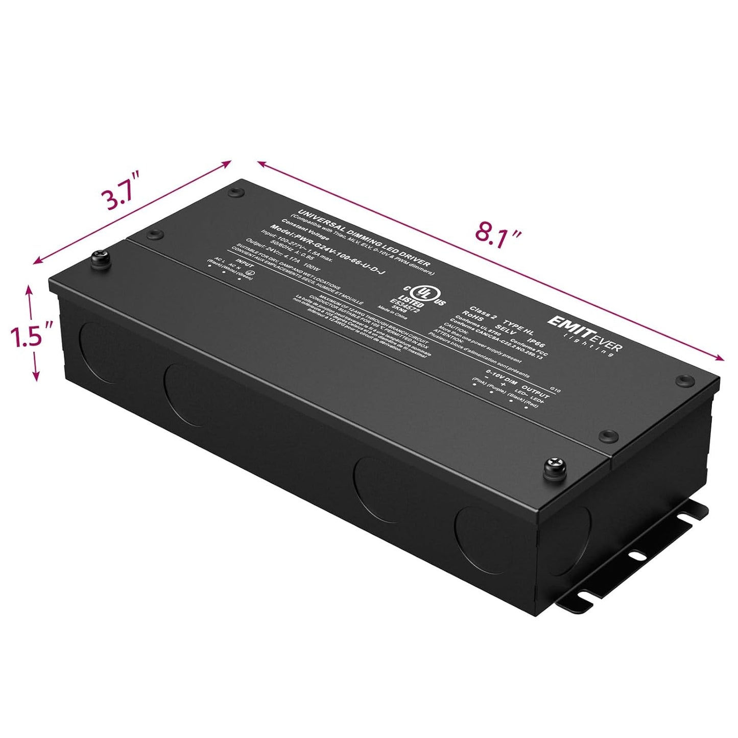 EMITEVER Dimmable Led Driver, 100W AC 100V-277V to DC 24V Transformer, 5-in-1 Dimming: ELV/MLV/TRIAC / 0-10V / 1-10V / 10V PWM/Potentiometer, Waterproof IP67 and UL Listed