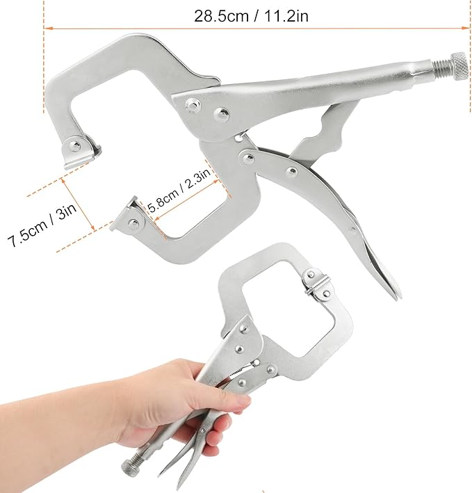 7 Pack 11 Inch C Clamp Locking Pliers,Locking C Clamp, Adjustable Nickel Plated C Pliers For Wood Working, Welding, Electrician Maintenance and more, by GENHAKON