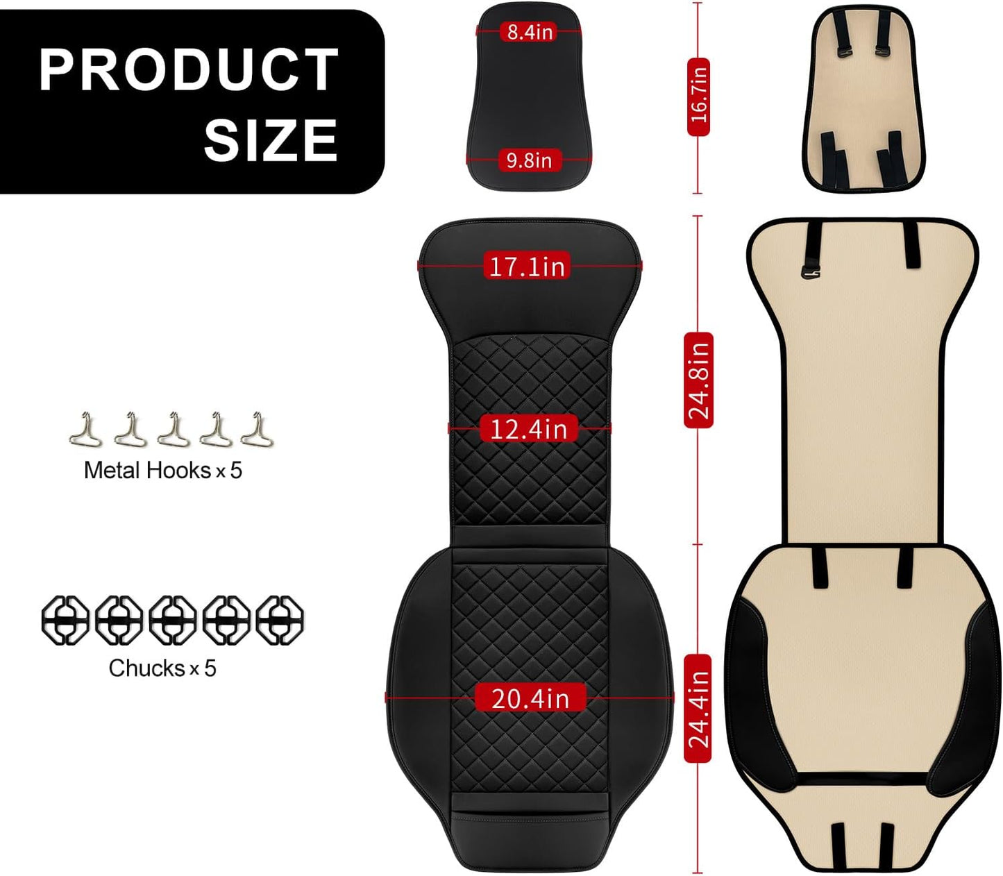 2 Pack Leather Front Seat Covers, Universal Sideless Car Seat Protectors, Waterproof Automotive Seat Cover for Most Cars Trucks SUV(Black)