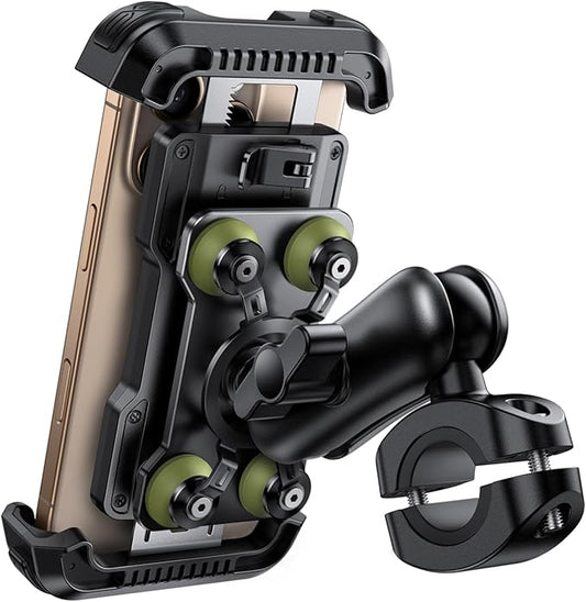 Lamicall Motorcycle Phone Mount Holder - [Dual Vibration Dampener] [Metal Adjustment Arm] Motorcycle Cell Phone Holder, Bike Handlebar Phone Mount, for iPhone 16 15 14 Pro Max, 4.7-6.7" Phones, Green