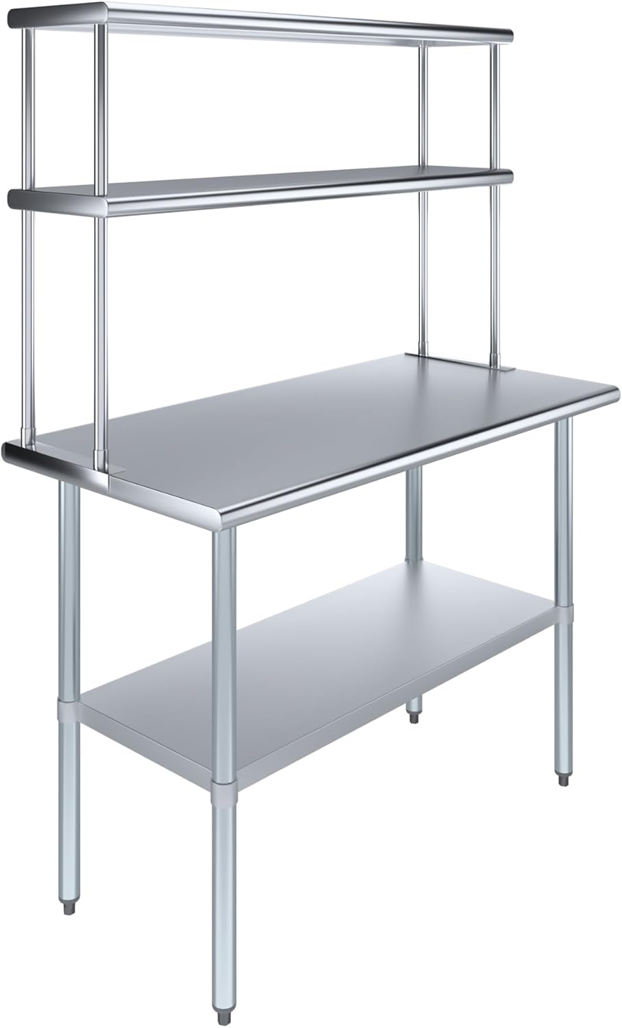 Amgood Stainless Steel Work Table Wide Double Tier Overshelf | NSF | Metal Kitchen Prep Table & Shelving Combo (24" x 48" Work Table + 12" Overshelf)