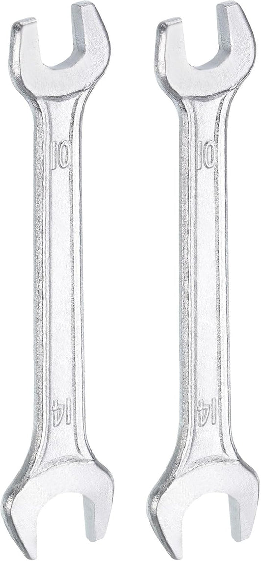 HARFINGTON 2pcs Double Open End Wrench 10mm x 14mm Metric 15 Degree Offset Angle Small Flat Head Wrench Galvanizing Open Ended Spanner for Automotive Repair Furniture Assembly