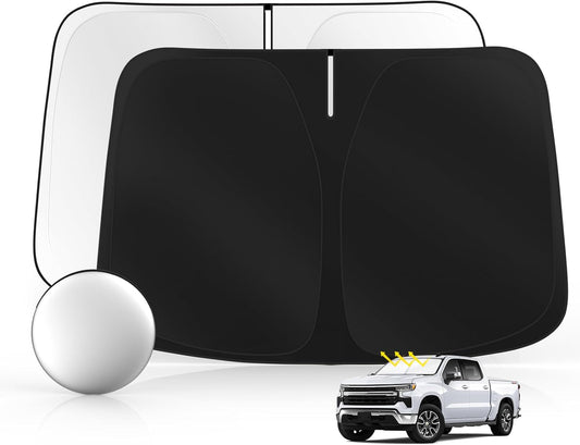 Windshield Sun Shade for Silverado 1500 2019-2025 2026 Foldable Sunshade Custom Fit Front Window Car Interior Accessories Protector Blocks UV Rays