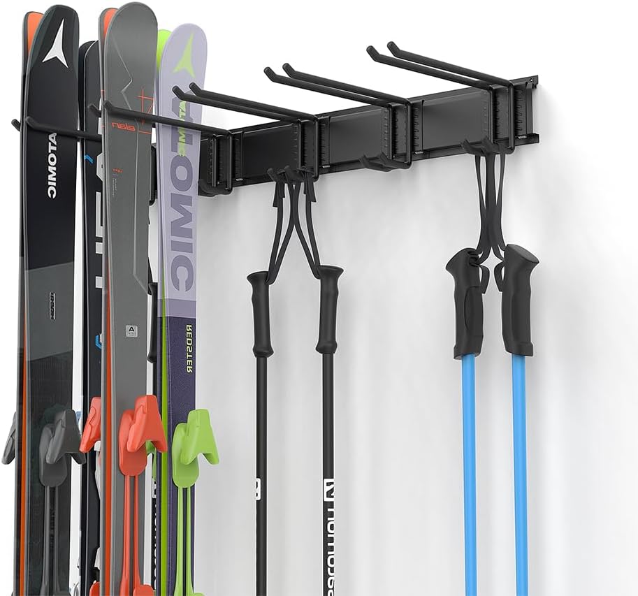 Ultrawall Ski Rack, Wall Mounted Ski Storage for Garage Storage Organizer System, 10 Pairs of Skis Holder for Home Shed, Holds Up to 300lbs