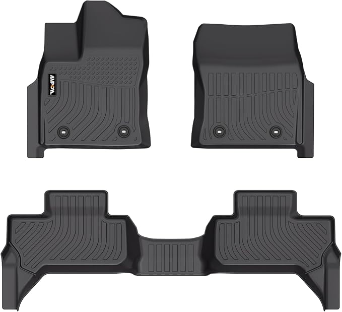 AIPOIL® Floor Mats for 2022-2025 2026 Toyota Tundra Double Cab Fits 1st & 2nd Row TPE All Weather Anti-Slip Floor Liners Full Set Custom Car Mats Accessories, Black