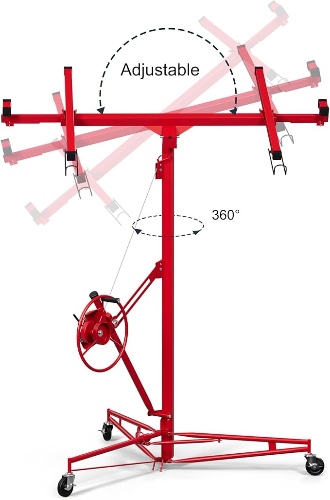 16FT Drywall Lift Sheetrock Lift, Drywall Lift Panel Hoist with Telescopic Arm, 150LBS Capacity, Drywall Jack Lift for Home Improvement Classic, 4'x16' Panel Size, Bright Red, Steel
