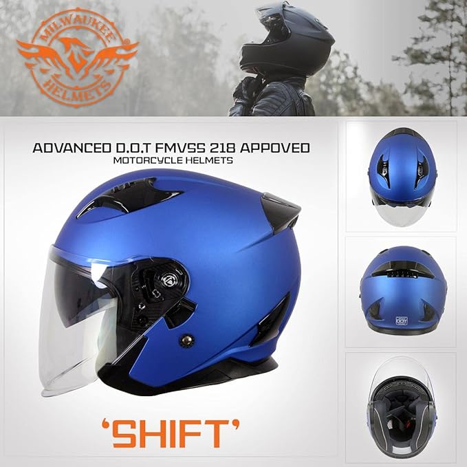 Milwaukee Helmets Open Face 3/4 Motorcycle Biker Rider Helmets MPH98XX - X-Small