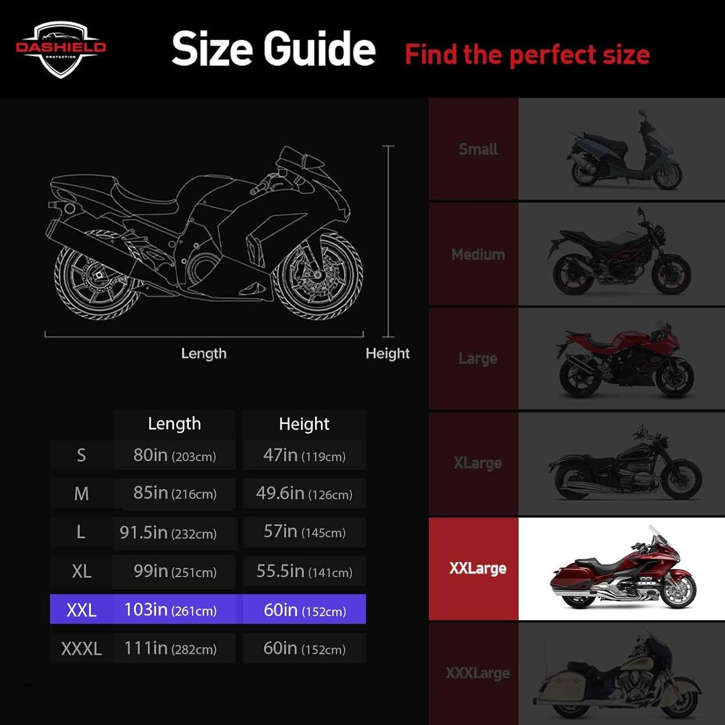 Ultimum Series Motorcycle Cover Waterproof All Weather Protection Universal Heavy Duty Night Reflector with Lock-Holes Compatible with Suzuki Harley Davidson Kawasaki Yamaha Honda Blue XXL