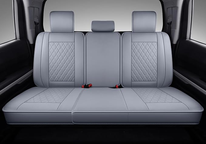 Coverado Tundra Seat Covers, Back Leather Car Seat Covers for Trucks, Automotive Seat Covers Protector Custom Fit 2007-2021 Toyota Tundra(Rear Seat Cover/Gray)