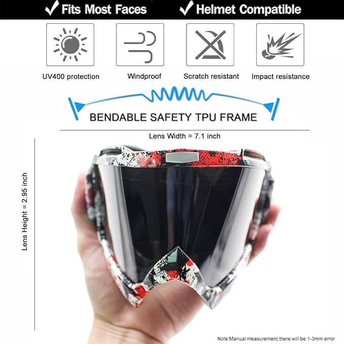 SPOSUNE Dirt Bike ATV Goggles UV400 Motorcycle Goggles for Men Women Youth Motocross Riding Goggles Windproof Dustproof