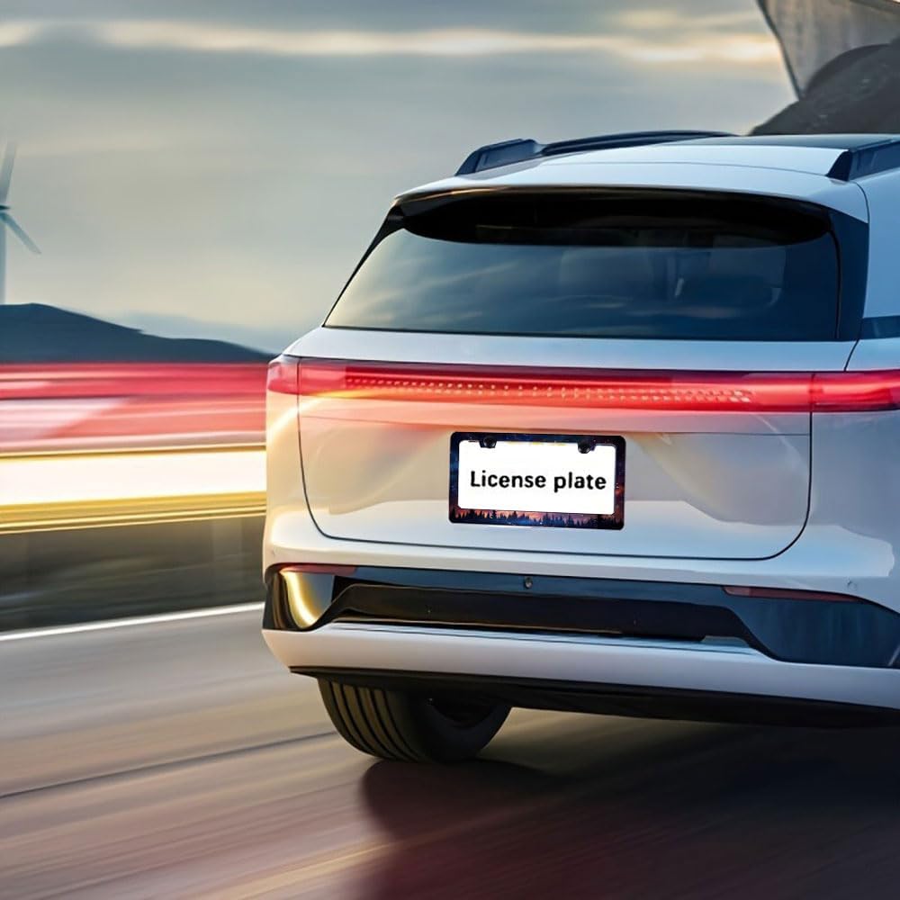 Universal License Plate Frame - Heavy Duty Rustproof Aluminum Matte Black Car Tag Holder Bracket Fits All US States, Easy Install with Screws Included (Starry SkStarry Sky Galaxy-2pcy Galaxy-2pc)