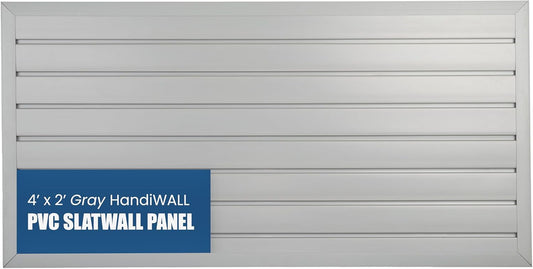 HANDIWALL (GRAY) PVC Slatwall Garage Wall Organizer, 4x2ft Heavy Duty Framed Slatwall Panel Storage Kit, Wall Mount Organizing Storage System For Slatwall Accessories