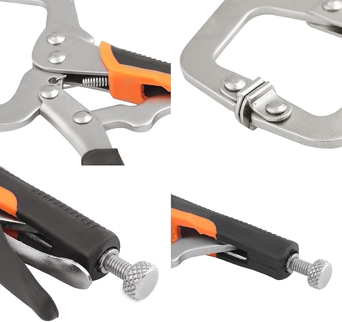 4 Pack 6 Inch C Clamp Locking Pliers,Locking C Clamp With Non-Slip Rubber Grip, Adjustable Nickel Plated C Pliers for Wood Working, Welding, Electrician Maintenance and More, by GENHAKON