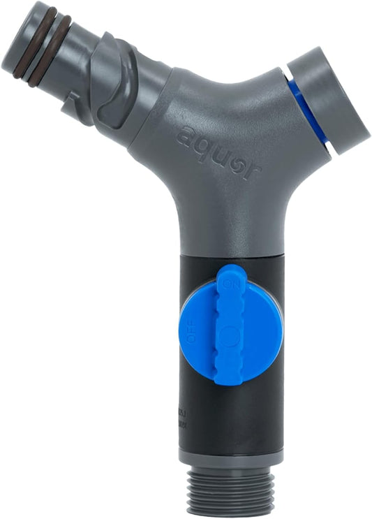 Aquor Comfort Grip VB Hose Connector – Garden Hose Connector with Built-In Vacuum Breaker & Ball Valve, Backflow Prevention, Ergonomic Non-Slip Grip – Slate Gray, Compatible with Aquor Hydrants