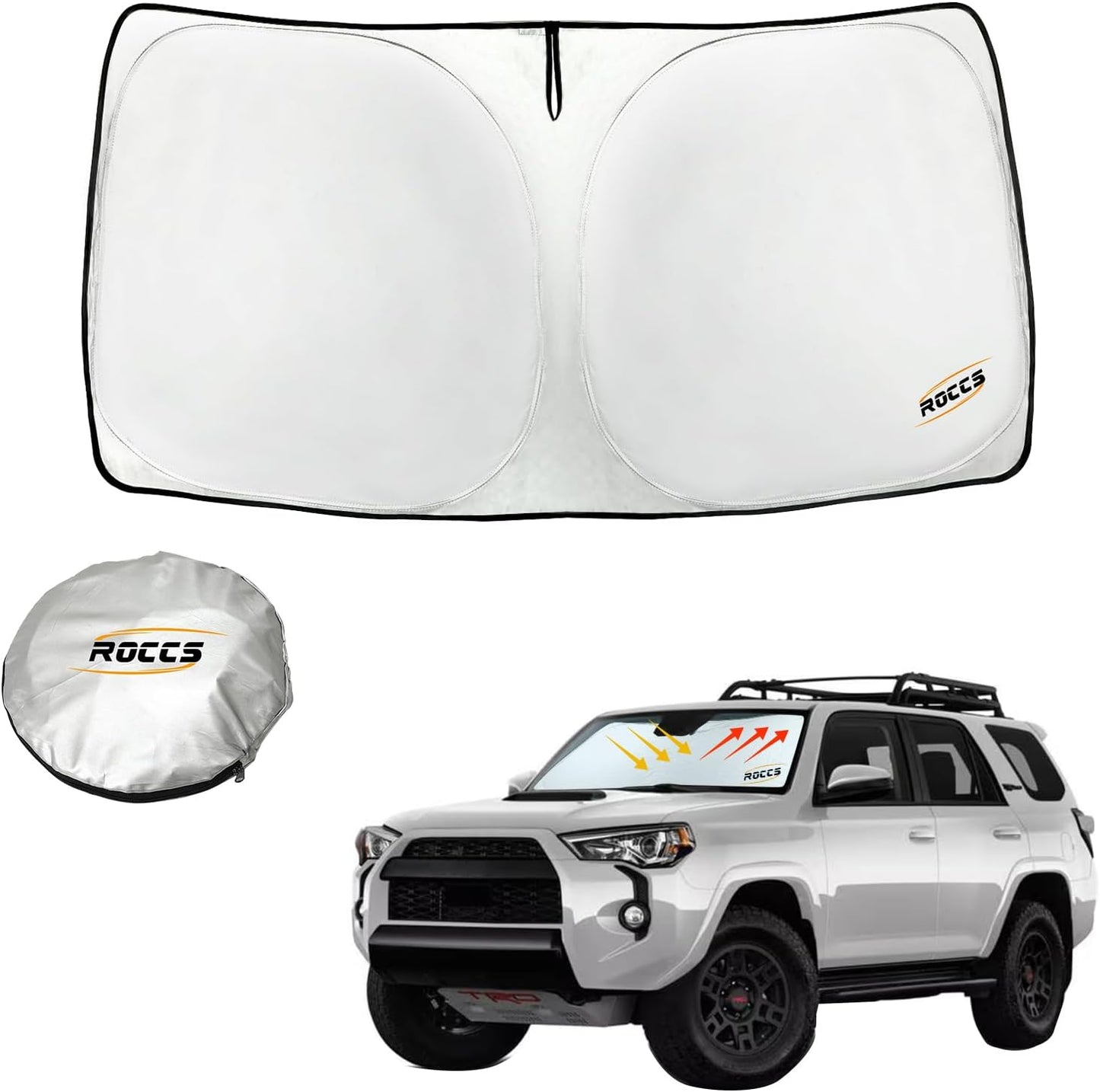 ROCCS Windshield Sun Shade fit for Toyota 4Runner 2010-2023 2024 2025,Foldable Front Window Sunshade Sun Visor Protector Blocks UV Rays Keep Your Car Cooler
