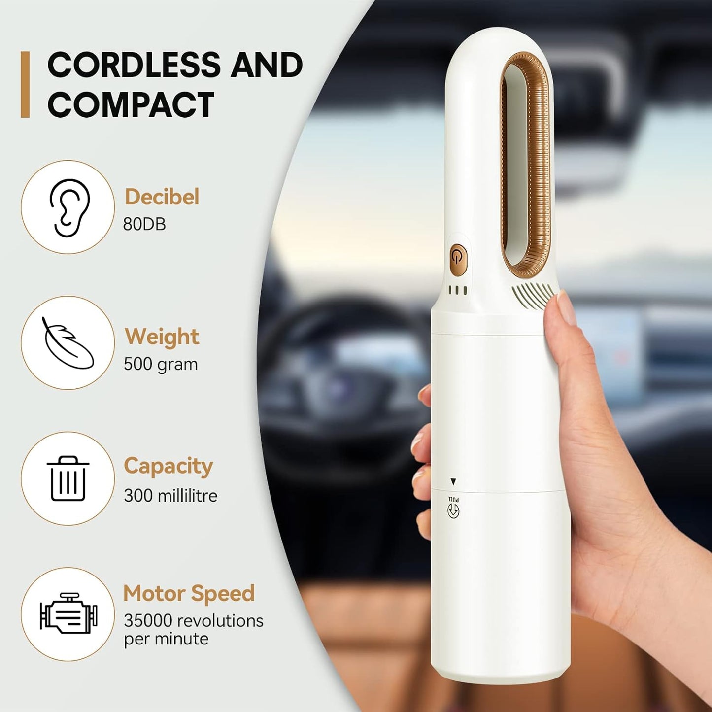 2-in-1 Mini Cordless Vacuum Cleaner, Handheld Vacuum Cleaner, USB Rechargeable Car Vacuum Portable, Quickly Dust Removal, for Hardwood Floor, Carpets, Pet Hair, Car, Office & Home Cleaning