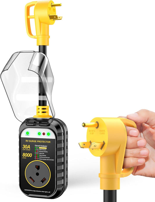 GEARGO RV Surge Protectors 30 Amp RV Circuit Analyzer, [2025 New Upgraded], IP68 Surge Voltage Protection, RV Adapter Plug for Camper(Yellow)