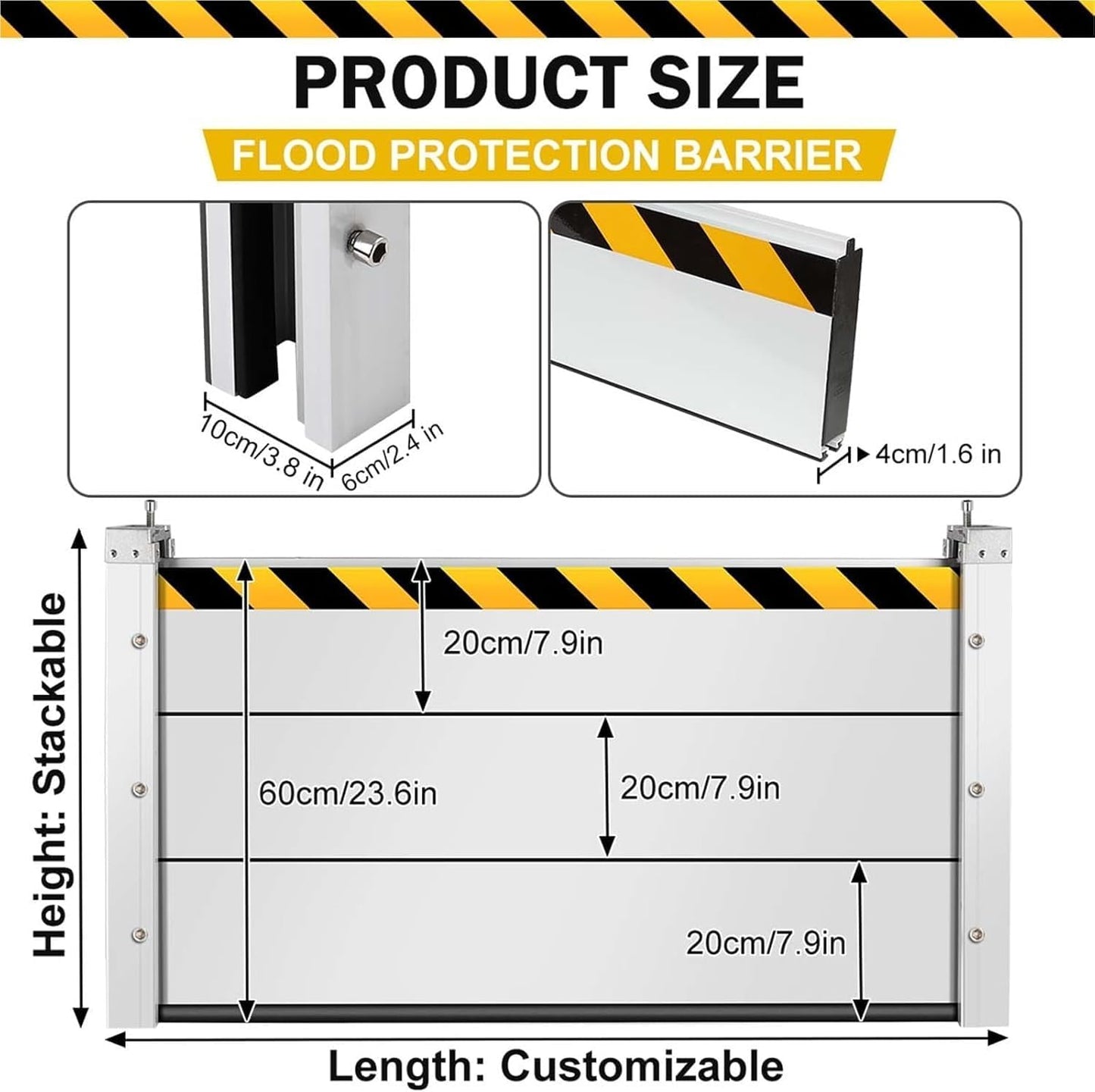 Reusable Heavy Duty Aluminum Flood Barriers for Home Exterior, Flood Protection Barriers Water Barrier Door Quick Detachable Garage Doors Detachable Mobile Rain Water Baffle ( H 31.5 inch L 4.5FT)