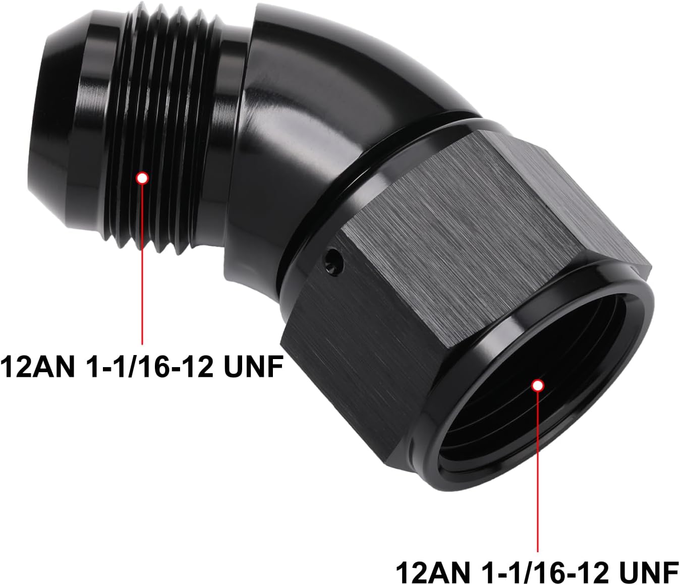 45 Degree 12AN Male to 12AN Female Swivel Full Flow Fitting Adapter Coupler Aluminum Black