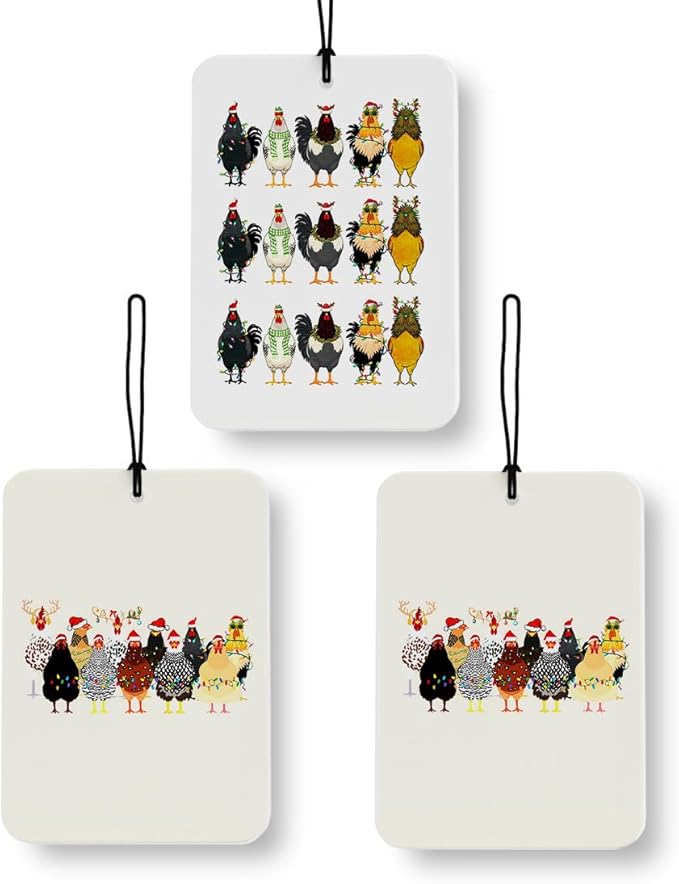 Christmas Chicken Car Air Freshener 3 Pcs, Farmhouse Christmas Santa Reindeer Rooster Air Freshener Hanging Decor for Cars Closet Drawer Books Accessories Gifts