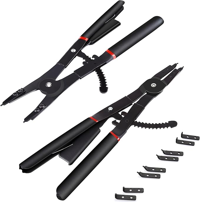 Heavy Duty Snap Ring Pliers, 16" Large Snap Ring Pliers Heavy Duty, 2 Piece Snap Ring Plier Set External and Internal Pliers With 12 Tips, 0° 15° 45° 90° Tips