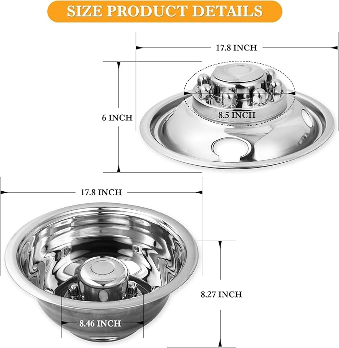 Set of 4 16inch Stainless Steel Dually Wheel Simulators, 8 Lug 4 Hand Hole Hubcaps Cover Fit for 74-00 Chevy GMC 3500, 74-98 Ford F350, 08-21 Ford E350/E450 Van, 74-99 Dodge Ram 3500