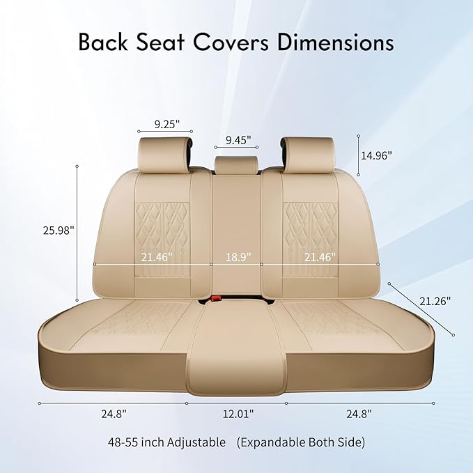 Huidasource Car Seat Covers Full Set, Breathable Leather Seat Cover for Most Car SUV Pickup Truck, Universal Fit for Mazda for Honda for Mini for BMW for Buick for Subaru for Ford(Full Set/Beige)