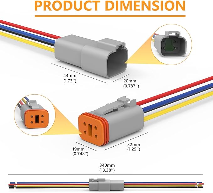 Newdeli Deutsch 4 Pin Connector Kit Waterproof Electrical Connector 16 AWG Male and Female Automotive Wire Connectors for Car Truck Boat, Dt Connector 6 Sets