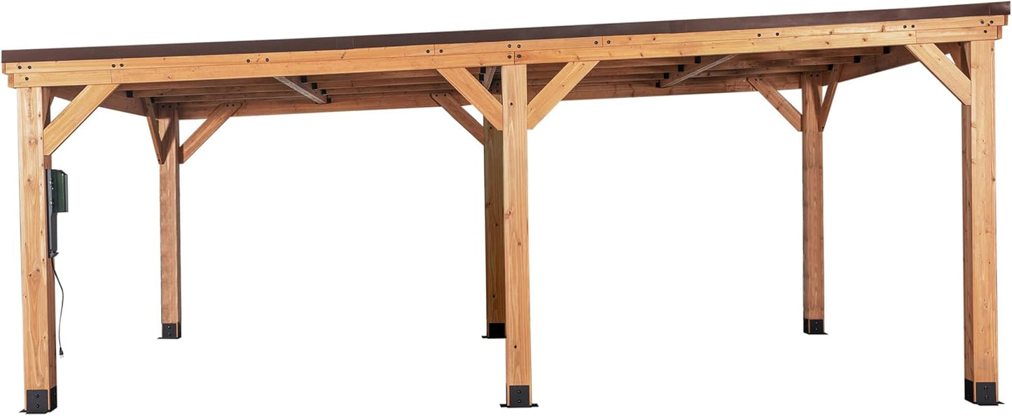 Backyard Discovery Kingsport 20' x 12' Cedar Wood Outdoor Carport Garage with Heavy-Duty Galvanized Steel Slope Roof, Snow Support, Wind Resistance, PowerPort, Shelter to Protect Cars, Boats, Trucks