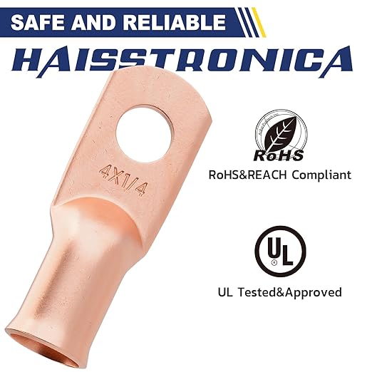 haisstronica 10pcs 4 AWG - 1/4" (M6) Battery Cable Lugs, Heavy Duty Copper Wire Lugs with 10pcs 3:1 Adhesive Heat Shrink Tubing, 4 Gauge Wire Connectors Battery Terminal Connectors, Battery Cable Ends