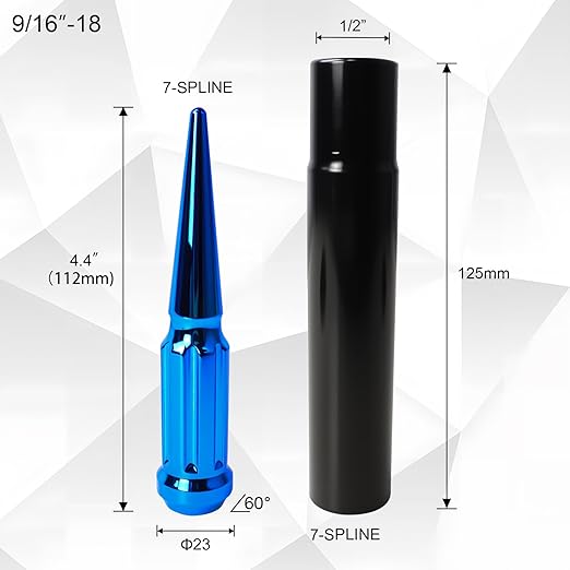 9/16-18 Spiked Lug Nuts, 3/4" Hex Closed End Nut with 1 Socket Key, Wheel Spiked Lug Nuts for Dodge Ram 1500 2500 3500, Ford F250 F350, Fit for Aftermarket Wheel (24Pcs,Blue)