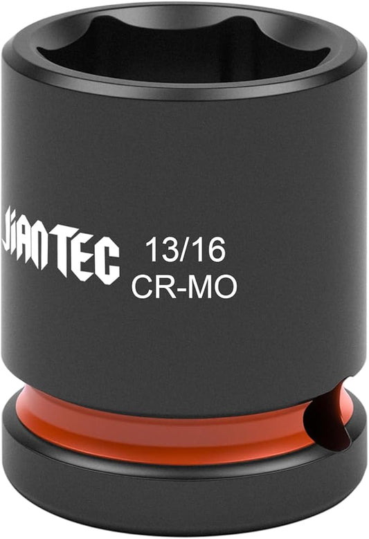 1/2 Inch Drive - 13/16 inch Shallow Impact Socket with Anti-Rounding 6 Point Design, Heat-Treated Cr-Mo Steel, Automotive, Truck Maintenance, Heavy Equipment Repair