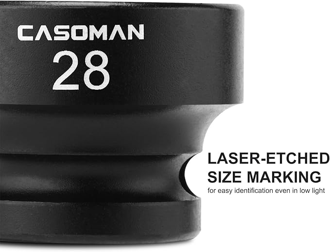 CASOMAN 1/2" Drive 28mm Stubby Impact Socket Set, 6-Point, 1.1" Length, CR-MO, Metric
