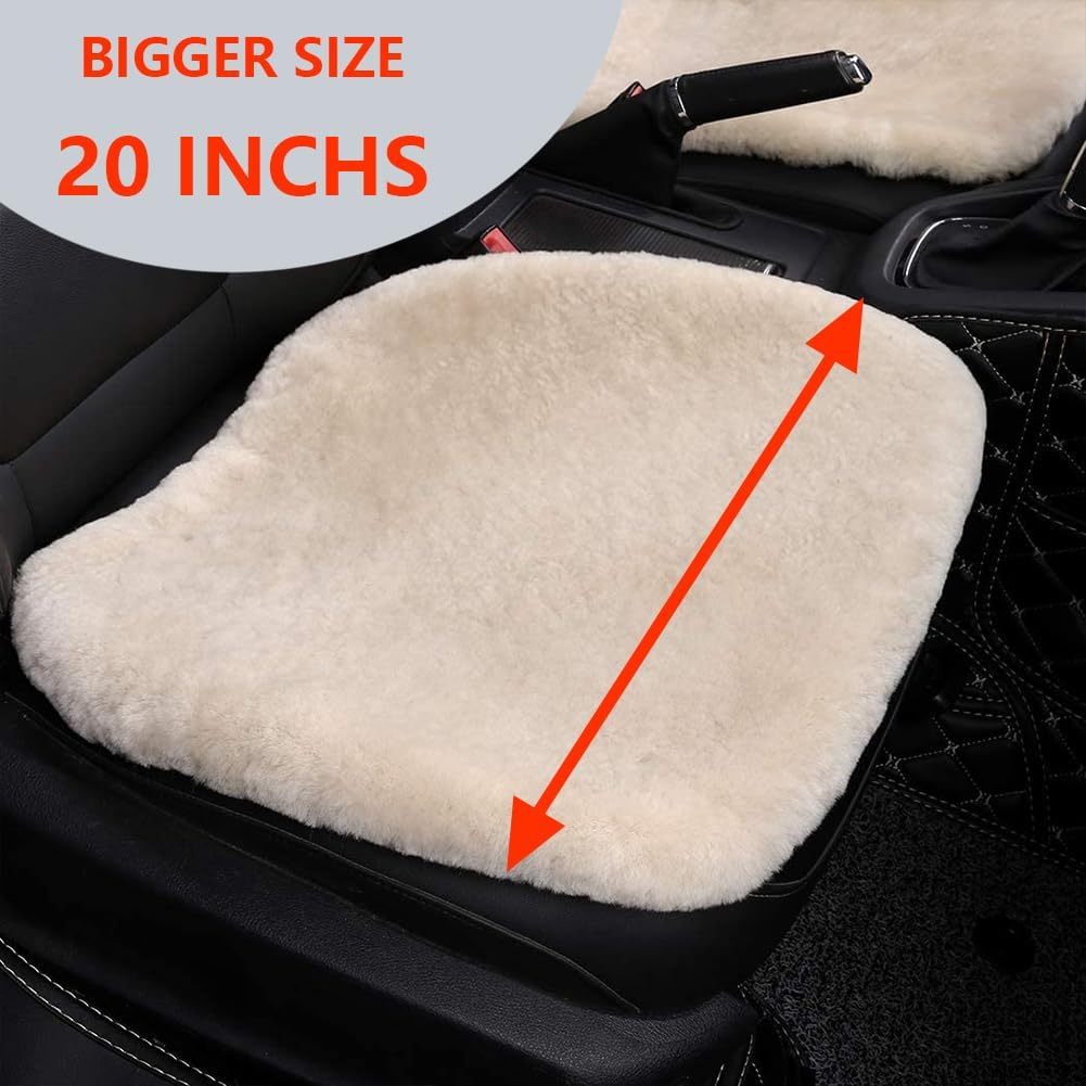 Fluffy Genuine Sheepskin Car Seat Cover for Auto Fuzzy Interior Accessories Cushion with Soft Wool Natural Fur Non-Slip (Pearl, Front20*20Inch)