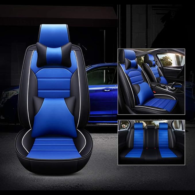 otoez Leather Car Seat Covers Full Set 5 Seats Faux Leatherette Automotive Seat Covers Universal Fit for Most Sedan SUV Truck Waterproof Vehicle Cushion Cover Protector (with Pillows)