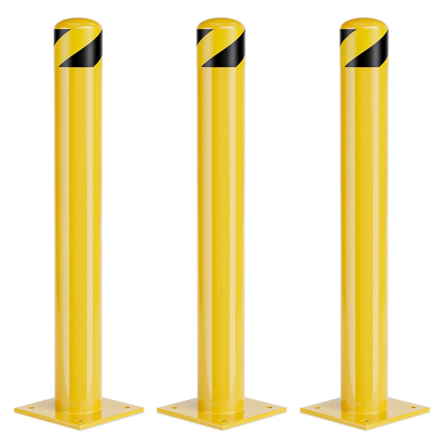 Safety Bollard Post, 48 Inch Height Steel Bollards, 4.5 Inch Diameter Parking Bollard, Yellow Powder Coated Safety Parking Barrier Post, for Traffic Sensitive Areas,3P