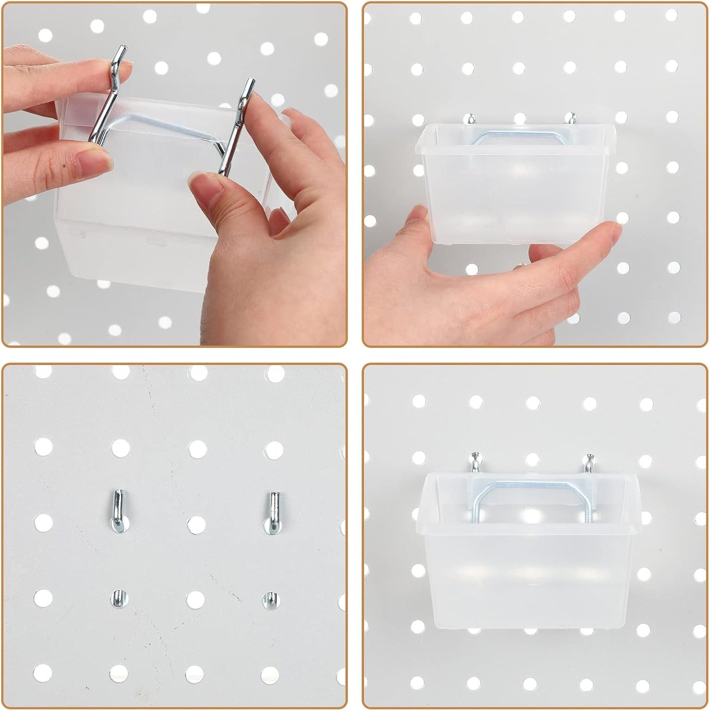 Yookeer 20 Pcs Pegboard Bins and Cups with Hooks and Loops Peg Assortment Organizer Accessories Various Tool Organizer Pegboard Baskets Set for Garage Workshop Workbench Office(Clear)