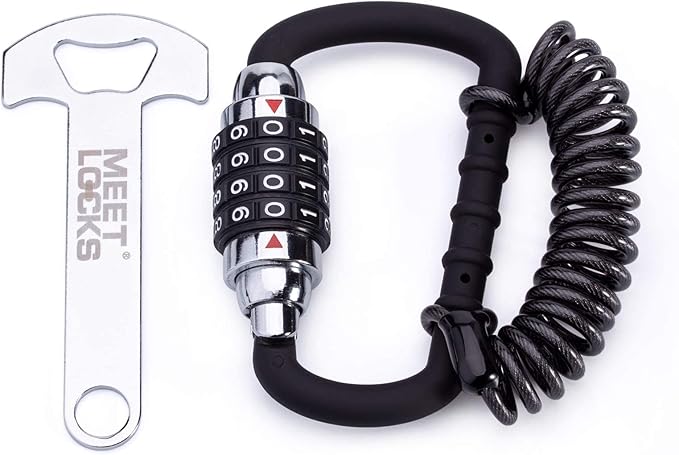 Motorcycle Helmet Cable Lock with 4 Digit Combination,Resettable Bike Lock with T Bar,Anti Theft Retractable Luggage Lock