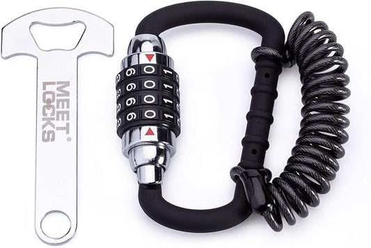 Motorcycle Helmet Cable Lock with 4 Digit Combination,Resettable Bike Lock with T Bar,Anti Theft Retractable Luggage Lock
