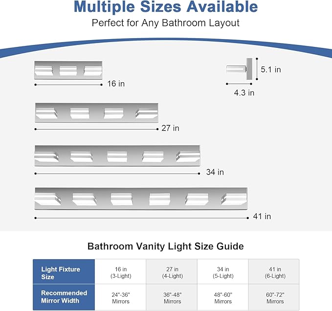 Modern LED Small Bathroom Lights Fixtures(3-Light),Stainless Steel Chrome Acrylic Wall Lighting,Vanity Lights for Bathroom Over Mirror(6000K 16in)