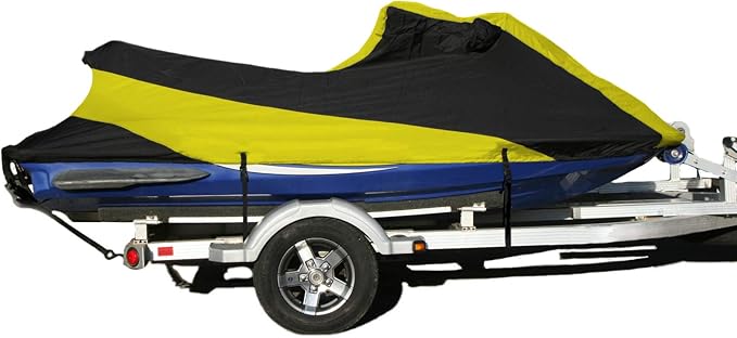 SavvyCraft Yamaha SUV WaveRunner Custom Fit Heavy-Duty All Weather Trailerable Jetski PWC Cover 1999-2004 Yellow/Black Two Tones