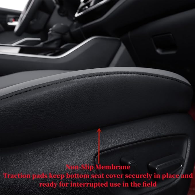 coverdream Grand Highlander Seat Covers Full Set for 2024 2025 2026 Toyota Grand Highlander SUV Seat Cushion,2nd Row w/Captain Seats,Fully Covered,Luxury Leather Car Seat Protector(Black/Grey)