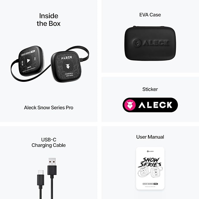ALECK Snow Series Pro Universal Wireless Bluetooth Helmet Speakers Headphones for Ski and Snowboard Audio-Ready Helmets, Glove Friendly Controls, Microphone Headset for Hands-Free Calls