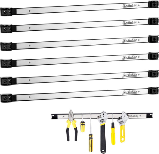 6 Pieces 24" Magnetic Tool Holder Strip, Stainless Steel Surface Tool Magnet Bar, Metal Tool Organizer Rack for Garage Organization, Easy To Install in Workshop, Mounting Screws Included