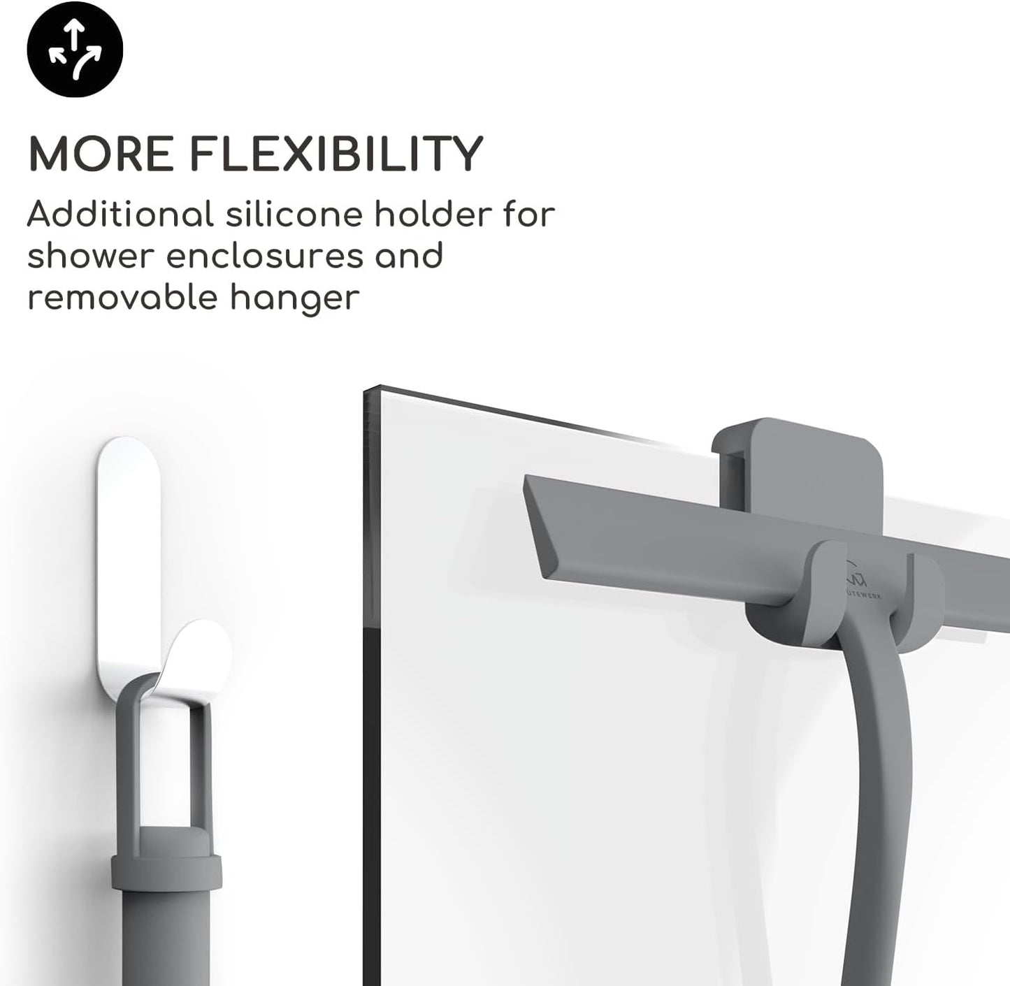 GÜTEWERK Shower Squeegee for Glass Doors, Silicone Window Squeegee, Bathroom and Glass Cleaning - Gray - 9 Inch