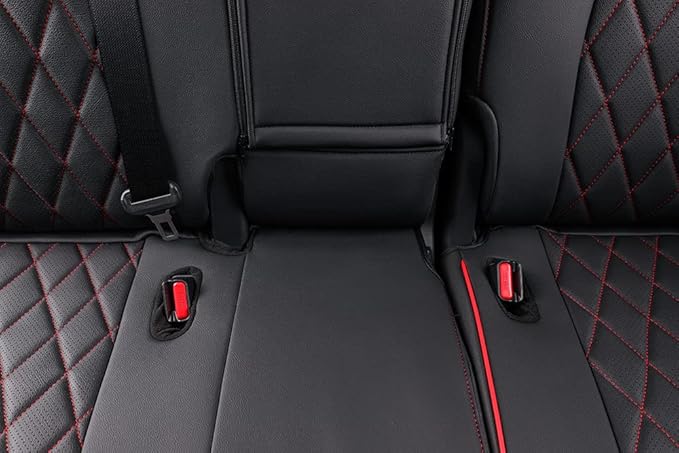 EKR Highlander Seat Covers for Toyota Highlander 2020 2021 2022 2023 2024 2025 2026,2nd Row Captain Chairs,Leather Car Seat Cover Full Set for Trucks SUV-Faux Leather(Black with Red Trim)